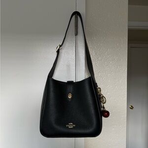 Coach Black Pebbled Leather Shoulder Bag with Cherry Charm
